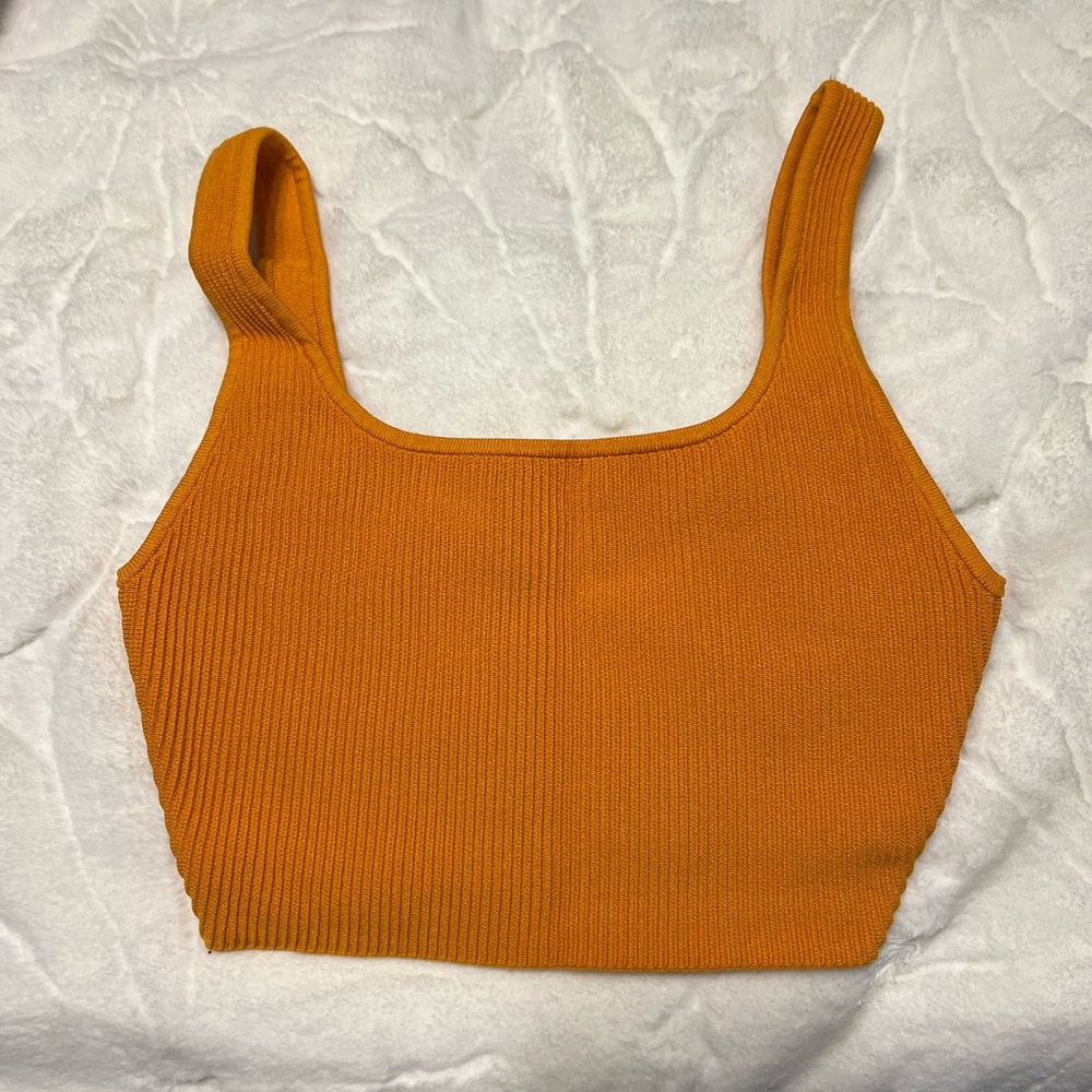 Babaton Orange Ribbed Crop Top